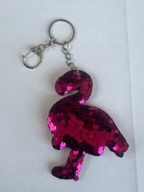 Pink Sequin Flamingo Keychain Hand Crafted